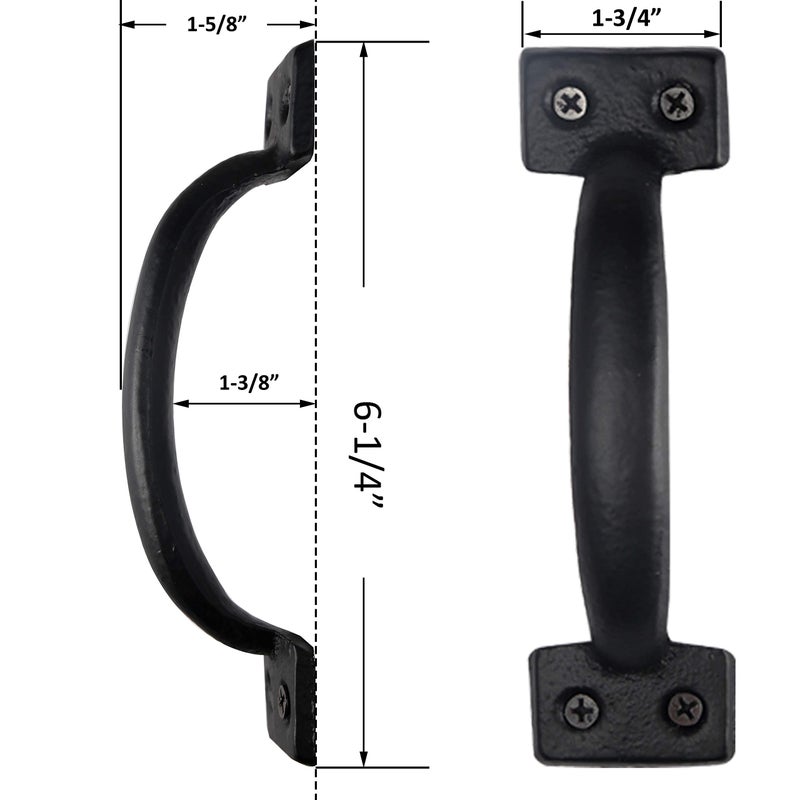 WEBI Rustic Gate Handle:Cast Iron Sliding Barn Door Handle,Vintage Gate Pull Handle Fence Cabinet Handles for Outdoor,Garage,Interior,Black,4 Packs - Image 2